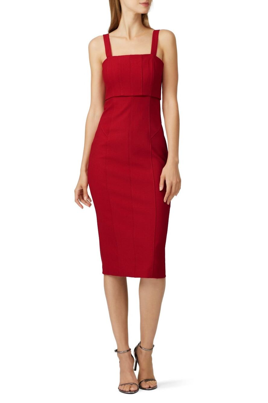 CINQ A SEPT Red Square Neck Back Cutouts Sleeveless Dakota Midi Dress size 4